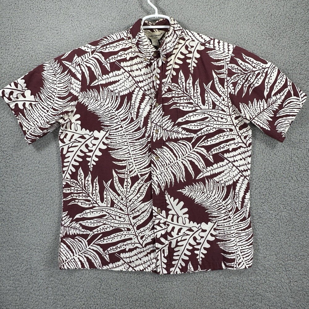 Cooke Street Hawaiian Shirt Mens L Red Floral Print Aloha 90s‎ USA Made Vintage